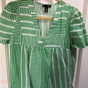 Aqua Green and White Patterned Blouse